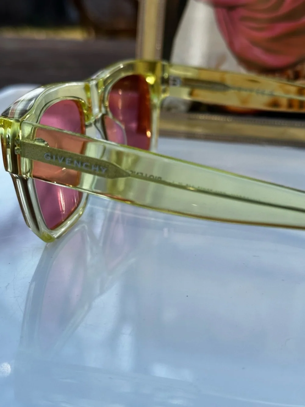 Givenchy GV400020 Translucent Green Sunglasses Pink Lens w/ COA